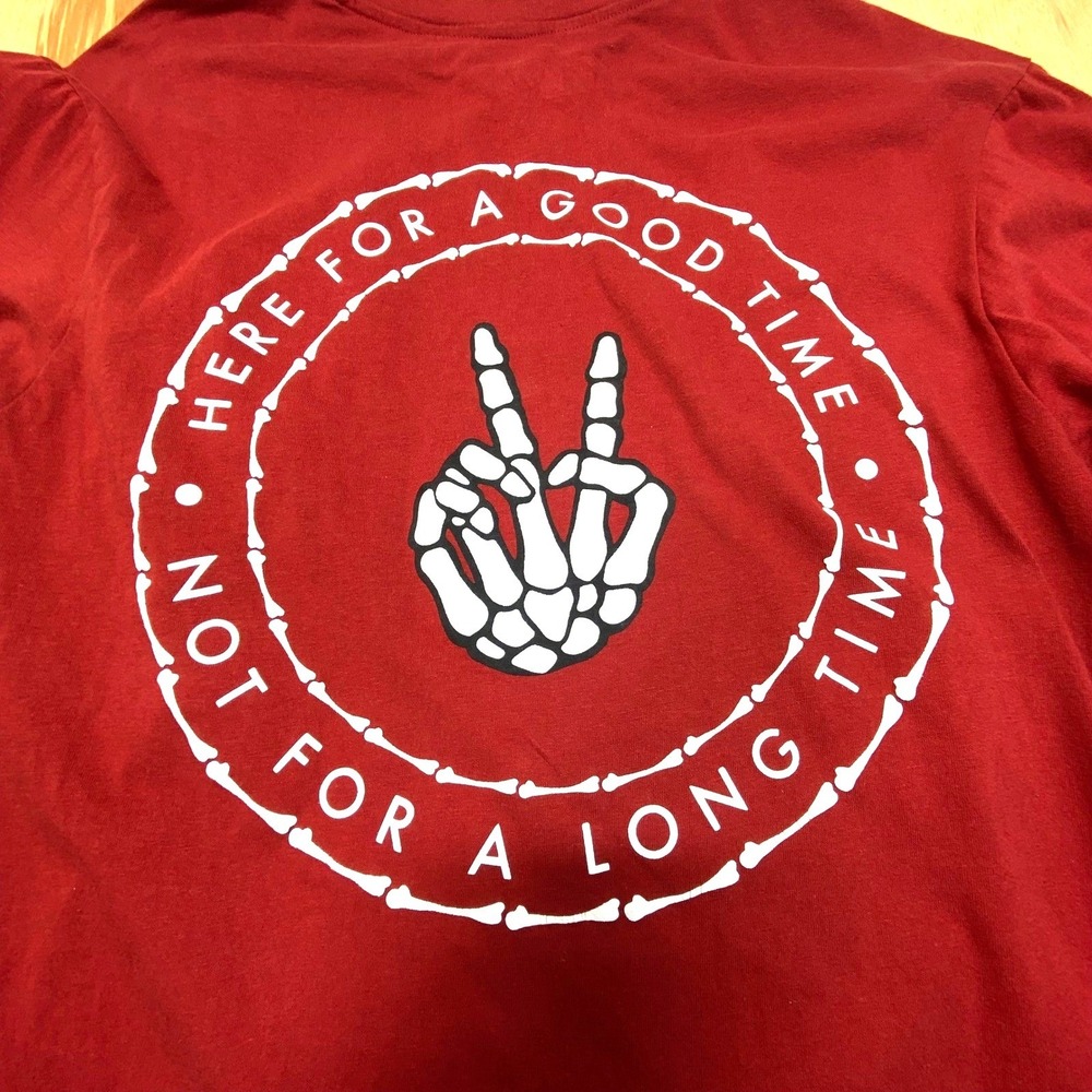 Eighty Eight Here For A Good Time Shirt Mens Large Red Skeleton Hand Graphic